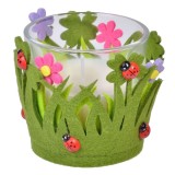 Lumanare decorativa de Paste in pahar cu fetru, &Oslash;7.5x7.5cm, verde, CMCLASS