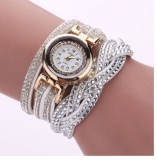 Ceas Dama Auriu Geneva Bratara Piele Eco Alba Cristale + Cutie Cadou, Elegant, Analog, Analog, Elegant, Metal necunoscut, Geneva