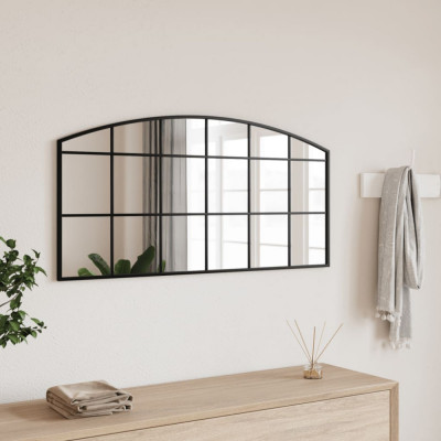 Oglinda de perete, negru, 100x50 cm, arcuita, fier GartenMobel Dekor foto