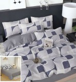 Cumpara ieftin Lenjerie Pat Bumbac 4 Piese Alb Gri 200x230cm, 240x250cm, 55x75cm, 70x70cm