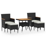 Set mobilier gradina, 5 piese, negru, poliratan si lemn acacia