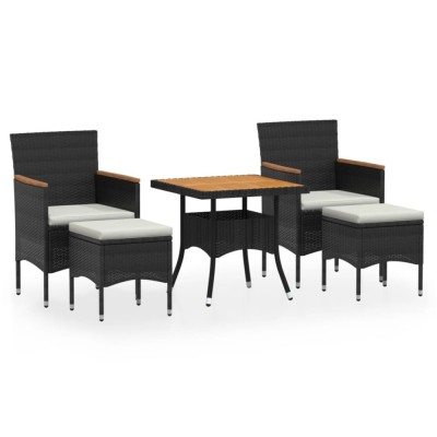 Set mobilier gradina, 5 piese, negru, poliratan si lemn acacia foto
