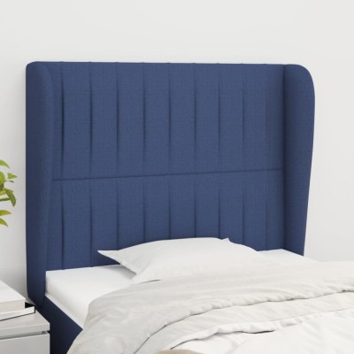 vidaXL Tăblie de pat cu aripioare, albastru, 83x23x118/128 cm, textil 3118174 foto