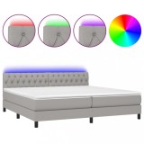 Cumpara ieftin Pat cu arcuri, saltea si LED, gri deschis, 200x200 cm, textil