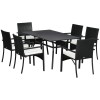 Set Masa 6 Scaune Gradina Terasa Ratan Sintetic Negru Bej ART Lynna - Exterior, Otel, Poliester, Dreptunghiular 150x90x72 cm