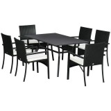 Set mobilier gradina/terasa, negru si bej, ratan sintetic, 1 masa, 6 scaune, Lynna, ART