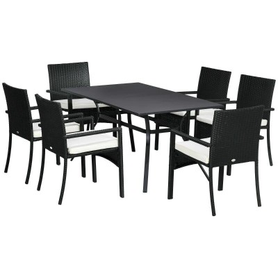 Set mobilier gradina/terasa, negru si bej, ratan sintetic, 1 masa, 6 scaune, Lynna foto