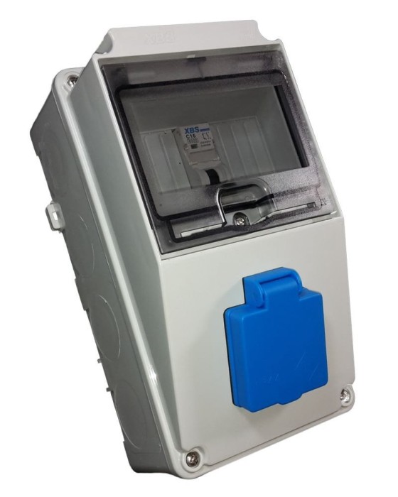 Panou electric XBS din plastic echipat cu 1 priza monofazica schuko 16A 210x110x112mm IP44 organizare de santier fara legaturi ( fara fire)