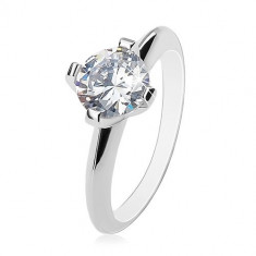 Inel de logodnă - argint 925, zirconiu mare, transparent, brațe teșite - Marime inel: 60