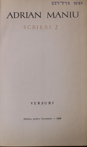 ADRIAN MANIU - SCRIERI , VOLUMUL II - POEZII , 1968