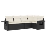 Set mobilier de gradina cu perne, 5 piese, negru, poliratan