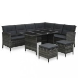 Cumpara ieftin Set mobilier de grădină cu perne, 4 piese, gri, poliratan