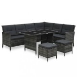 Set mobilier de gradina cu perne, 4 piese, poliratan, gri GartenMobel Dekor, vidaXL