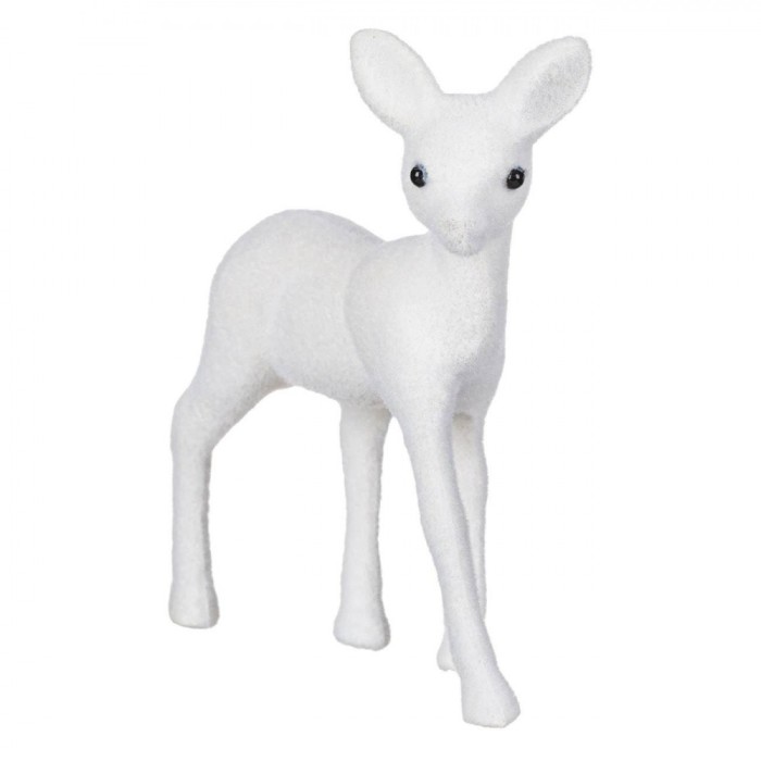 Figurina Crăciun, Model Cerb, Alb Catifelat, 15cm