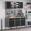 Set banc de lucru, 7 piese, negru, oțel