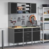 Set banc de lucru, 7 piese, negru, oțel