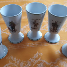 Set, SERVICIU 5 PAHARE PICTATE, CUPE, PORTELAN FRANTUZESC, PENTRU CAFEA MAZAGRAN