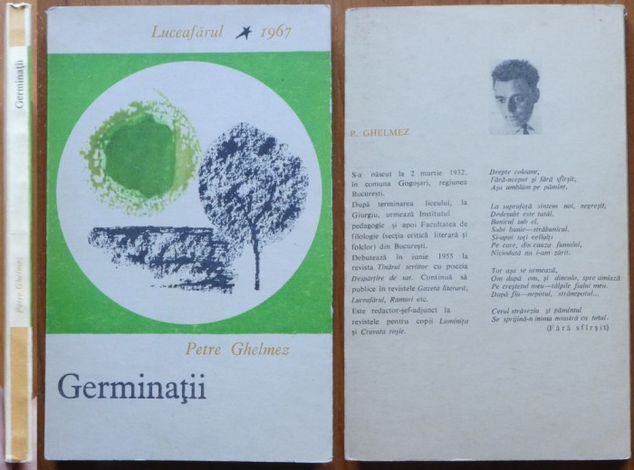 Petre Ghelmez, Germinatii, 1967, editia 1 cu autograf catre Vasile Zamfir, volum de debut