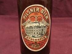 Vintage / Design - Sticla veche de bere cu eticheta si dop / Pilsener Bier ! foto