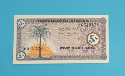 Biafra 5 Shillings 1967 &amp;#039;Prima bancnota din Biafra&amp;#039; UNC serie: 6549128 foto