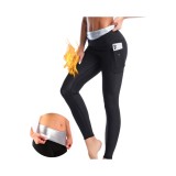 Pantaloni de slăbit prin transpirație, cu burtă plată, legging-uri de slăbit, buzunare, costum de saună, haine modelante pentru antrenament, cu talie