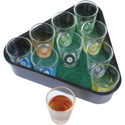 Set 10 pahare de shot flippy, cu suport de biliard, 30 ml, din sticla, 10 x 10 cm, multicolor foto