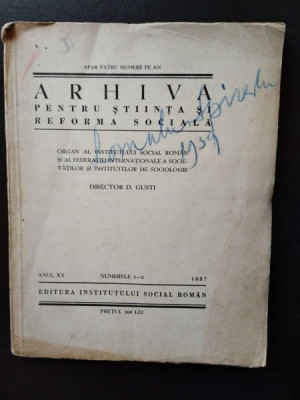 Arhiva Pentru Stiinta si Reforma Sociala - Anul XV Nr. 1-2, 1937 foto