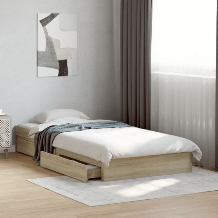 vidaXL Cadru de pat cu sertare stejar sonoma 90x200 cm lemn prelucrat 3280680