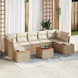 Set de canapea pentru grădină vidaXL cu perne bej din ratan poli acacia, Canapea de grădină vidaXL pentru 2 persoane cu storage și perne bej din ratan