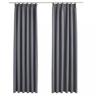 Draperii opace cu carlige, 2 buc., gri, 140 x 225 cm foto