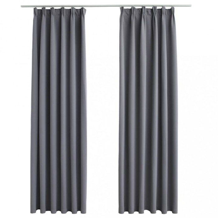Draperii opace cu carlige, 2 buc., gri, 140 x 225 cm