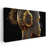 Tablou femeie cu casti ornament 1737 Tablou canvas pe panza CU RAMA 70x140 cm