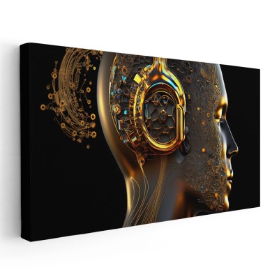 Tablou femeie cu casti ornament 1737 Tablou canvas pe panza CU RAMA 40x80 cm foto