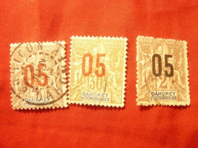 3 Timbre Dahomey et Dependances Alegorie 1912, 3val.supratipar , stampilate foto