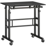 HOMCOM Birou șezut-&icirc;n-picioare birou reglabil pe &icirc;nălțime 70 x 60 cm pe roți cu blat &icirc;nclinat cadru metalic negru | Aosom Romania