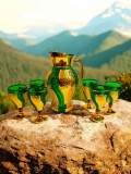 Set carafă verde și 6 pahare din sticlă
