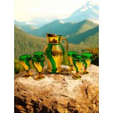 Set carafă verde și 6 pahare din sticlă