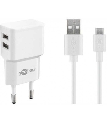 Incarcator de retea dual 2x USB cu cablu micro USB 2.4A alb Goobay foto