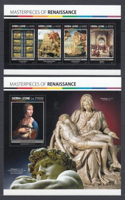 Sierra Leone 2017 - Pictura,Sculptura - RENASTEREA - MICHELANGELO- BL + KB - MNH foto