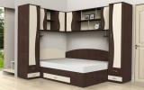Dormitor Tineret Colt Wenge+Mesteacan, 4 Piese: Dulap, Pat, Rafturi, Sertare. Dimensiuni 187x51 si 247x200 cm. 