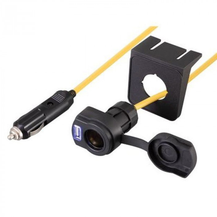 Incarcator auto 2 in 1, 12v, prelungitor, usb, suport mufe, 3.6 m