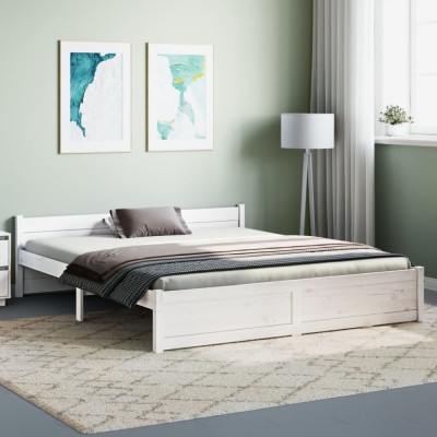 vidaXL Cadru de pat King Size, alb, 150x200 cm, lemn masiv 815050 foto