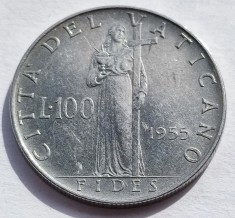 265. Moneda Vatican 100 lire 1955 (AN) (Al 260-lea Papa Pius al XII-lea) foto