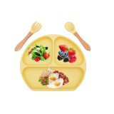 Farfurie pentru copii din silicon Aulese, vesela antiderapanta, fara BPA, galben - RESIGILAT