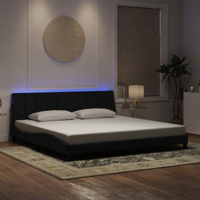 vidaXL Cadru de pat cu LED fără saltea, Hanko, negru, 200x200 cm, catifea 3213801 foto