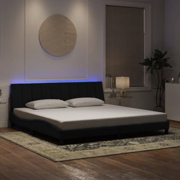 vidaXL Cadru de pat cu LED fără saltea, Hanko, negru, 200x200 cm, catifea 3213801