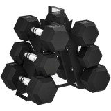 SPORTNOW Set de Gantere pentru Sala de Fitness cu Suport, 2x4kg, 2x6kg, 2x8kg, Greutăți Hexagonale din Metal cu M&acirc;ner Antiderapant, Antrenament de For