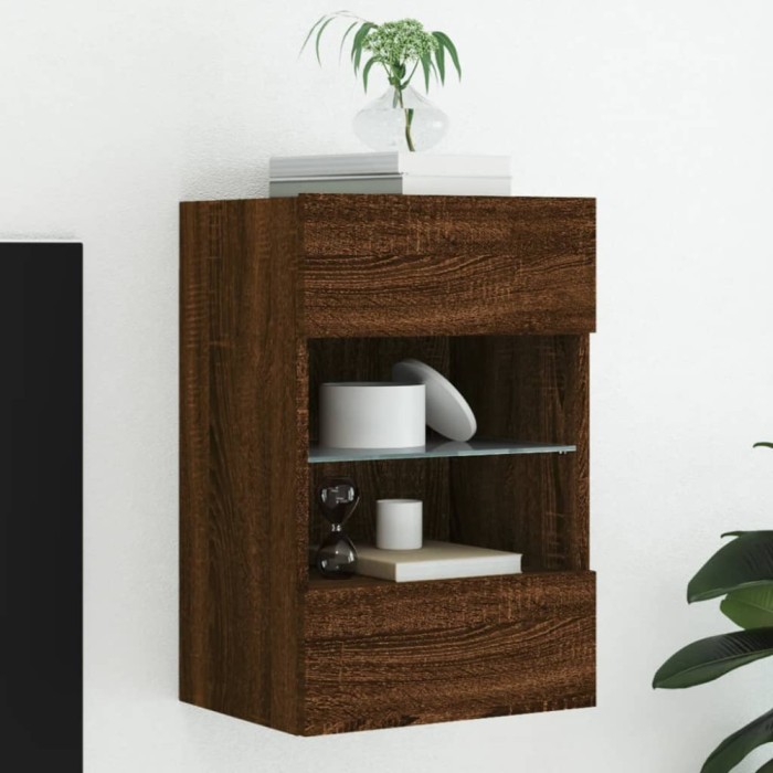 Gossi comoda tv de perete cu lumini led, stejar maro, 40x30x60,5cm
