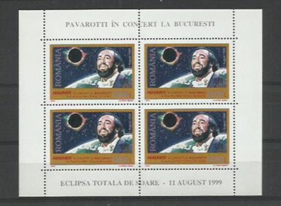 Romania MNH 1999 - Pavarotti in concert eclipsa de soare - LP 1489 a X10 foto