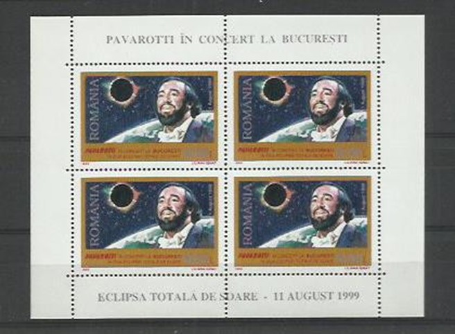 Romania MNH 1999 - Pavarotti in concert eclipsa de soare - LP 1489 a X10
